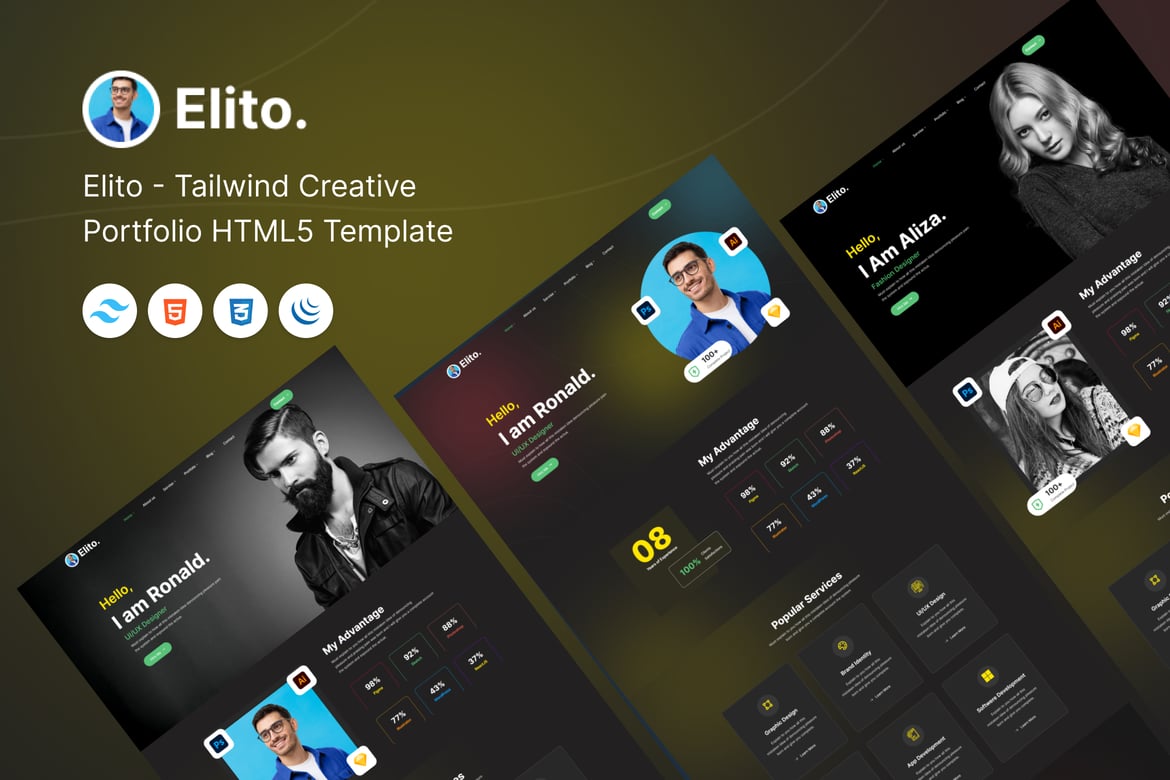 Elito - Template Website Portofolio Kreatif HTML5 dengan Tailwind