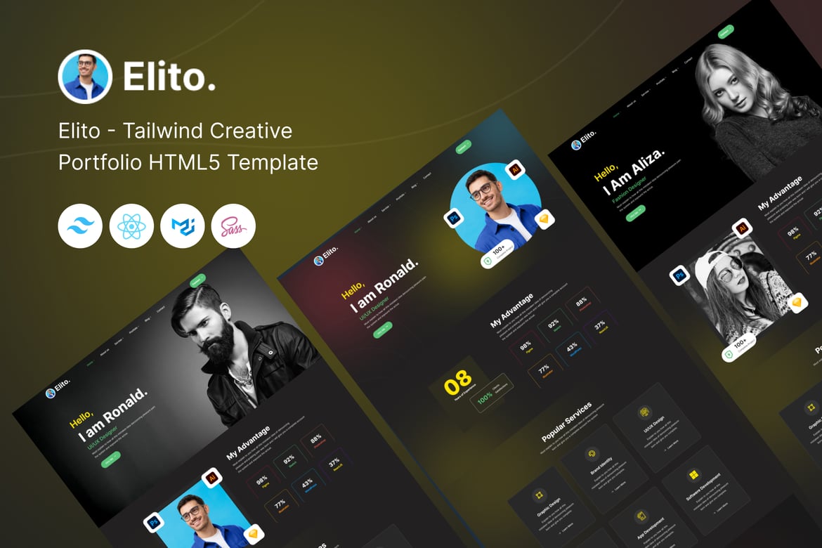 Elito - Template Website Portfolio Kreatif dengan Tailwind CSS dan React