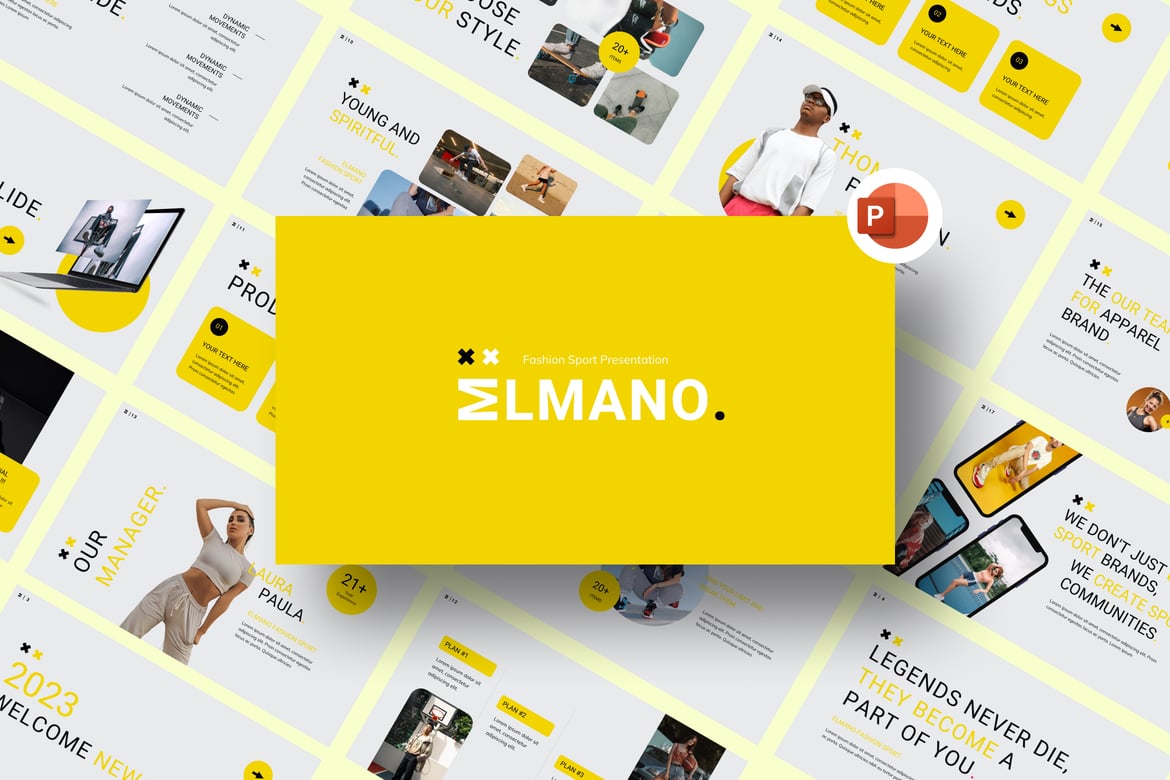 Template Presentasi PowerPoint Fashion Olahraga Elmano yang Modern dan Stylish
