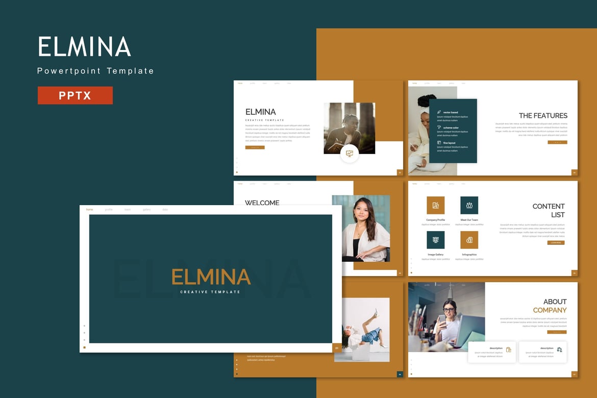 Elmina - Template PowerPoint Kreatif untuk Presentasi Profesional