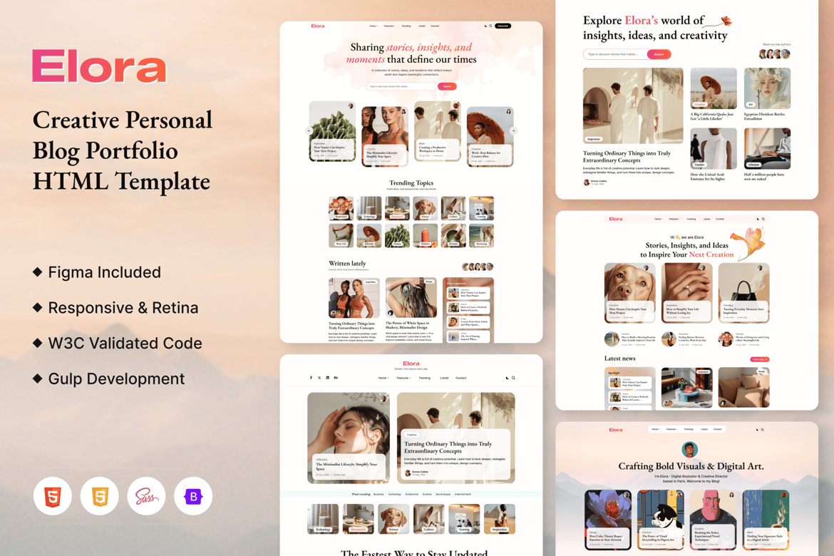 Elora – Template Website Kreatif untuk Blog dan Portofolio Pribadi