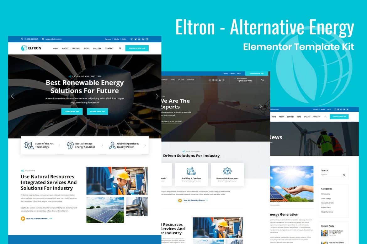 Eltron - Template Website Energi Alternatif yang Menarik dan Modern