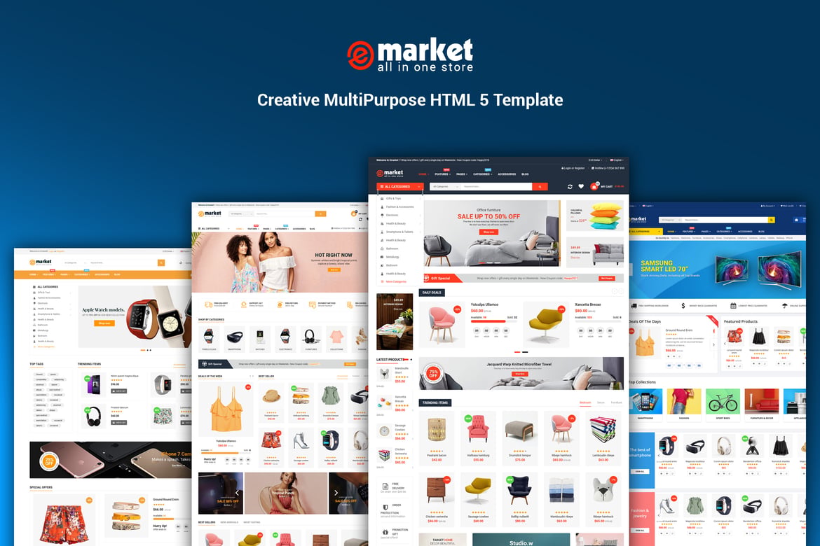 eMarket - Template Website Kreatif Multi-Purpose HTML 5 yang Menawan