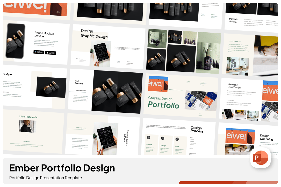 Template Presentasi PowerPoint Ember Portfolio yang Menawan