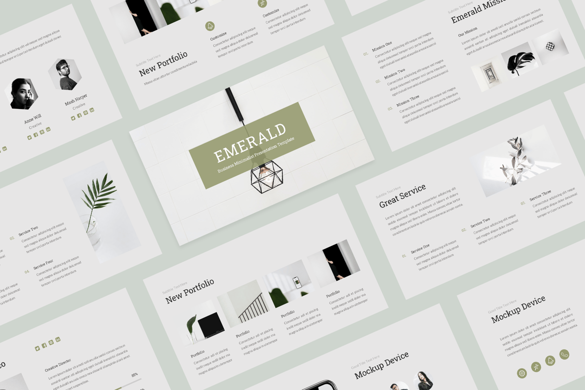 Template PowerPoint Minimalis Emerald untuk Presentasi Bisnis Kreatif