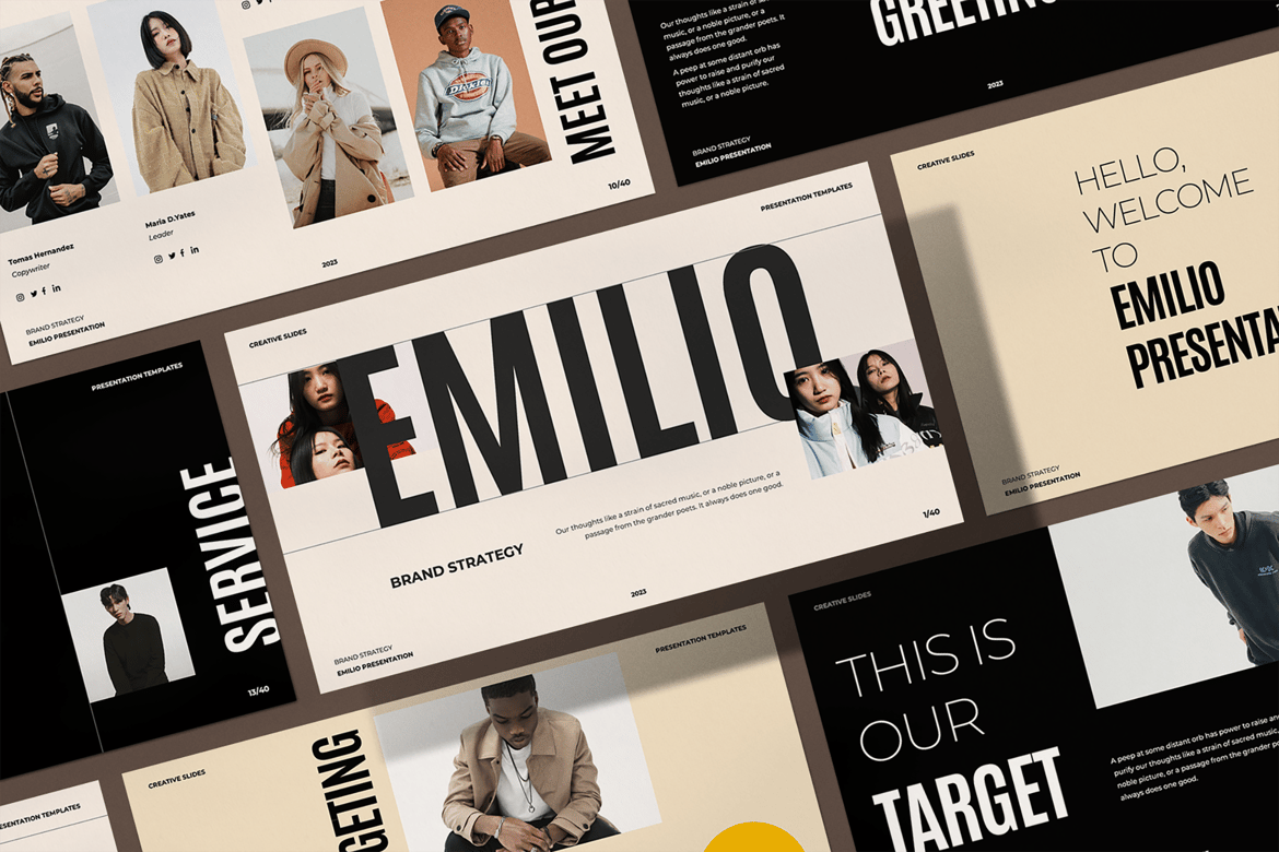 Template Presentasi PowerPoint Emilio - Strategi Brand Modern dan Minimalis