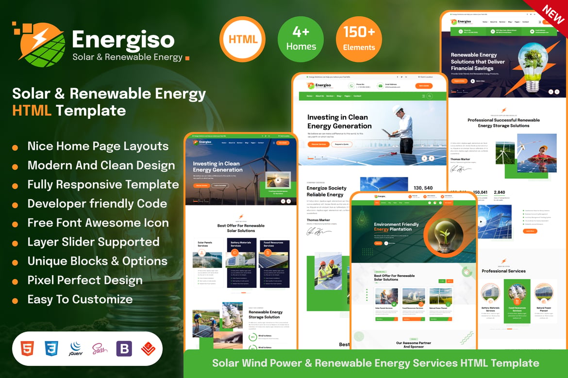 Energiso - Template Website Energi Terbarukan dan Solar yang Modern