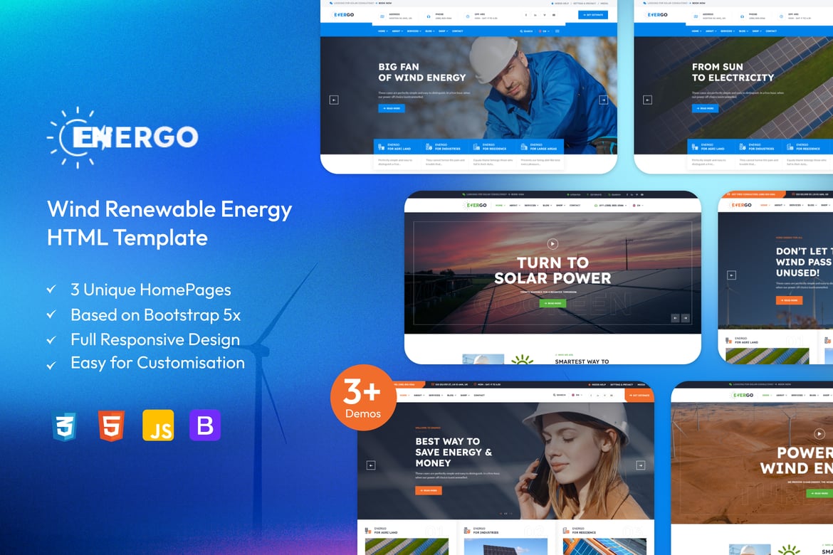Energo - Template Website Energi Terbarukan yang Modern