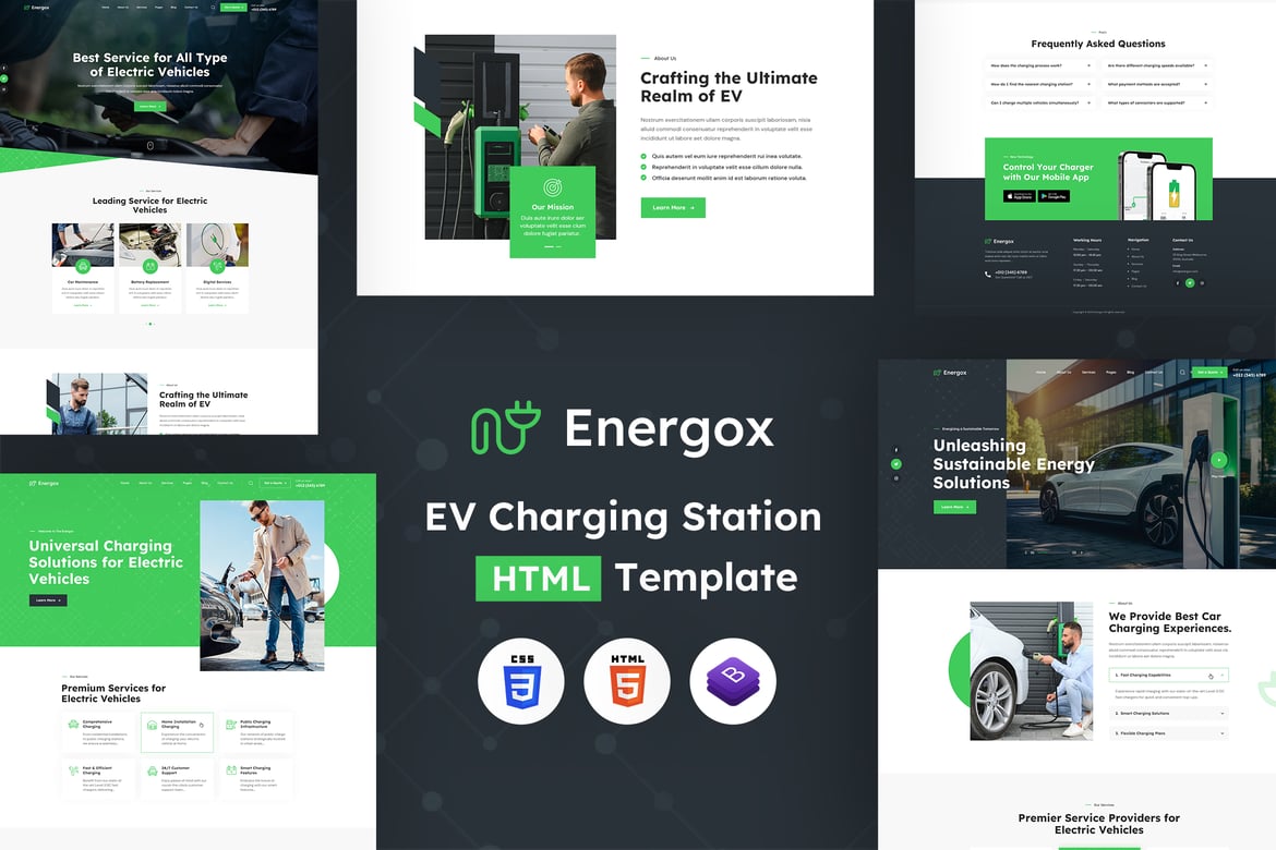 Energox | Template Website Stasiun Pengisian EV yang Modern dan Responsif