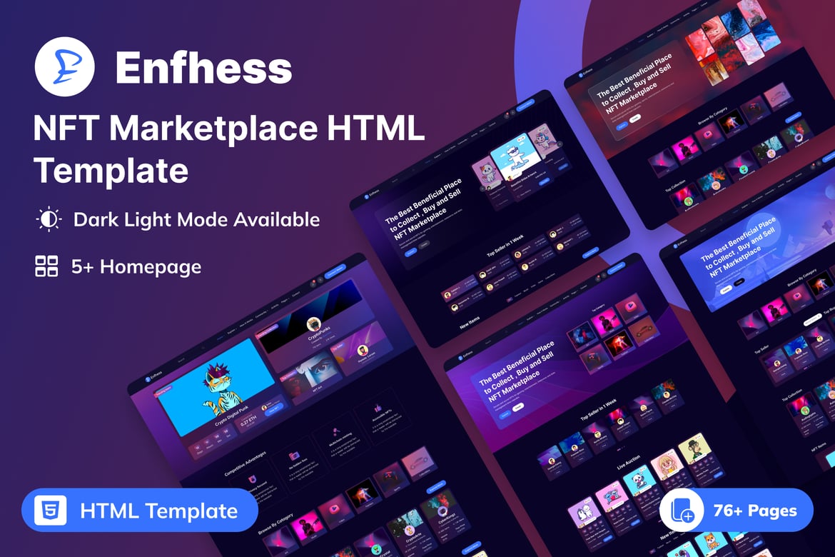 Enfhess - Template Website Pasar NFT yang Lengkap dan Modern