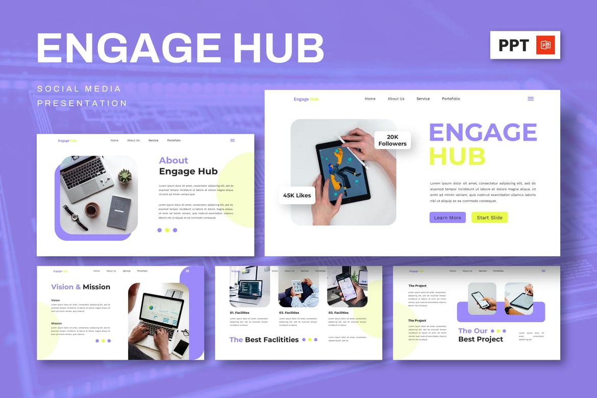 Engage Hub - Template Presentasi Powerpoint Media Sosial yang Menarik