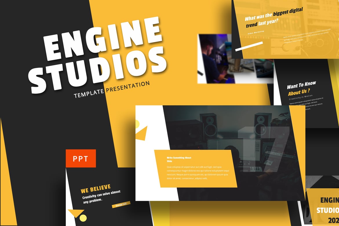 Template Powerpoint Musik - Engine Studio yang Menarik dan Profesional