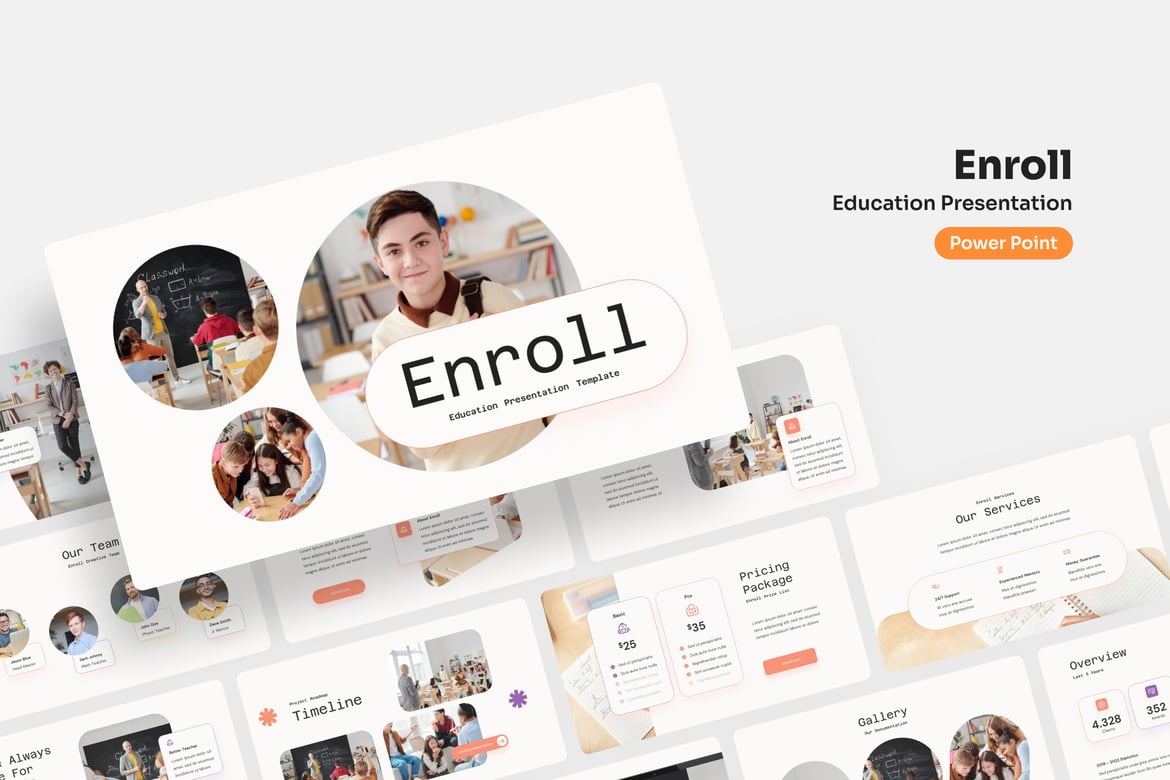 Template Presentasi PowerPoint Enroll untuk Pendidikan dan Kreativitas
