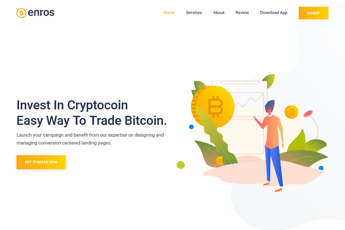 Enros - Template Website Landing Page Bitcoin & Cryptocurrency yang Responsif