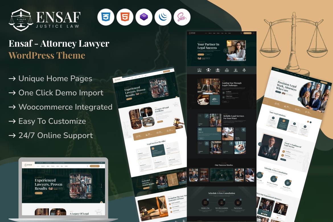 Ensaf - Tema WordPress Pengacara yang Modern dan Responsif