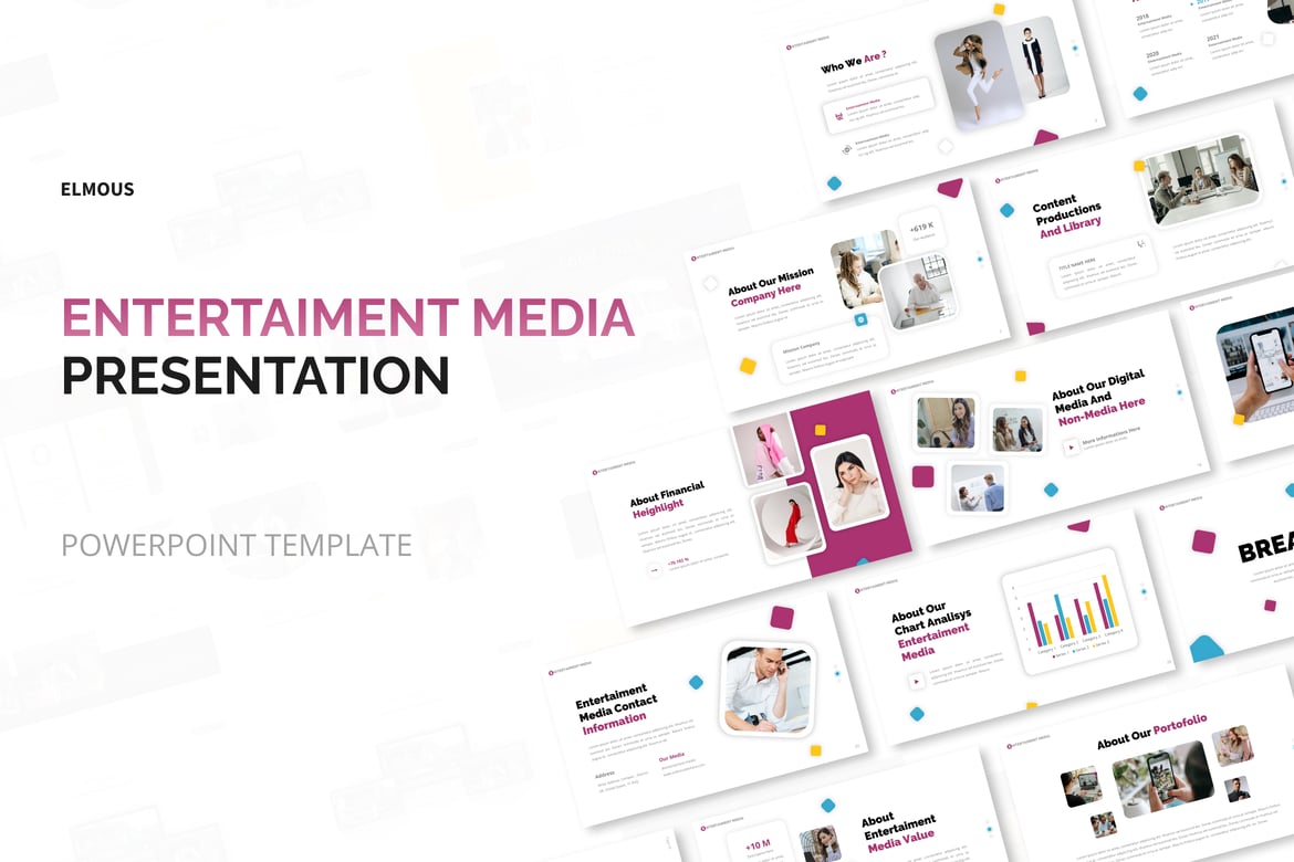 Template Presentasi PowerPoint Media Hiburan yang Menarik