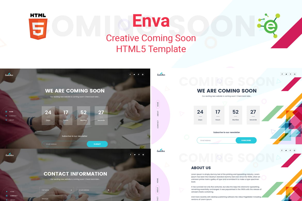 Enva - Template Website Kreatif untuk Halaman Coming Soon