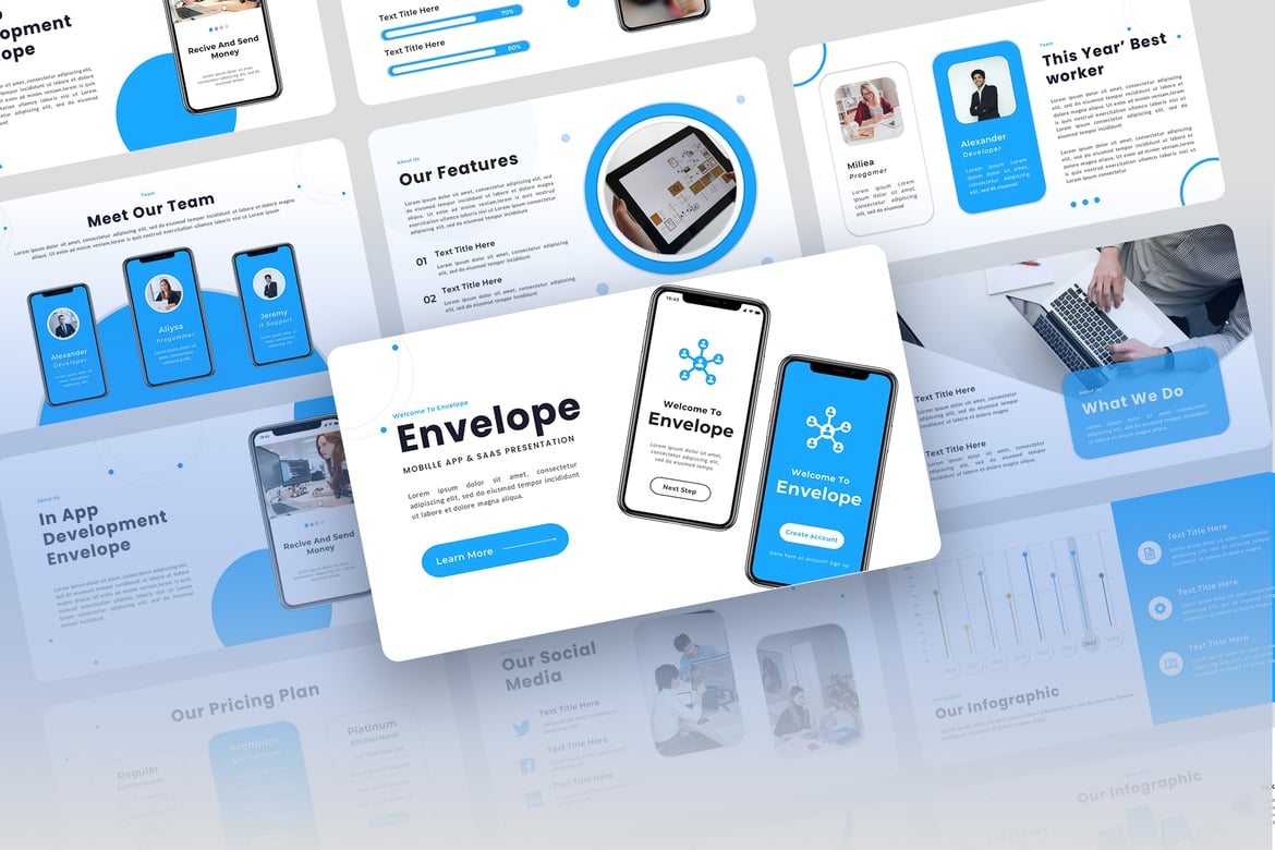 Template PowerPoint Envelope - Solusi Presentasi Aplikasi Mobile & SAAS yang Menarik