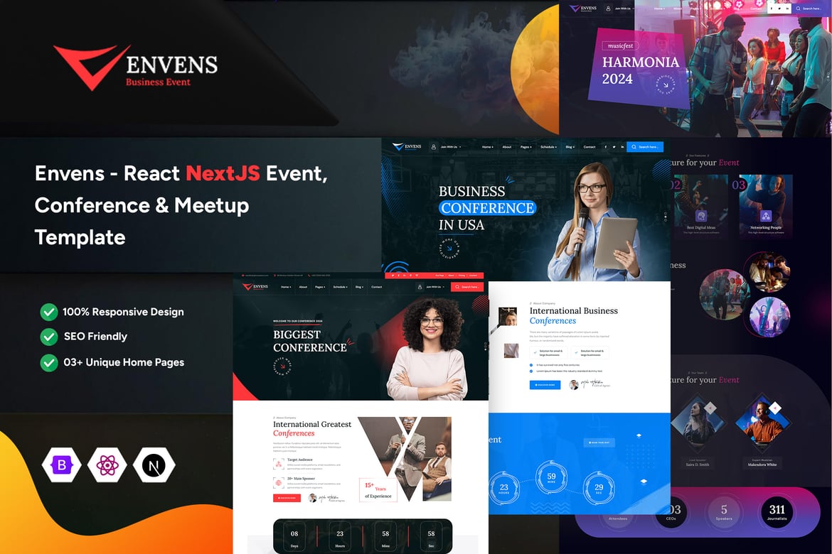 Envens - Template Website Acara dan Konferensi Berbasis React NextJS yang Modern