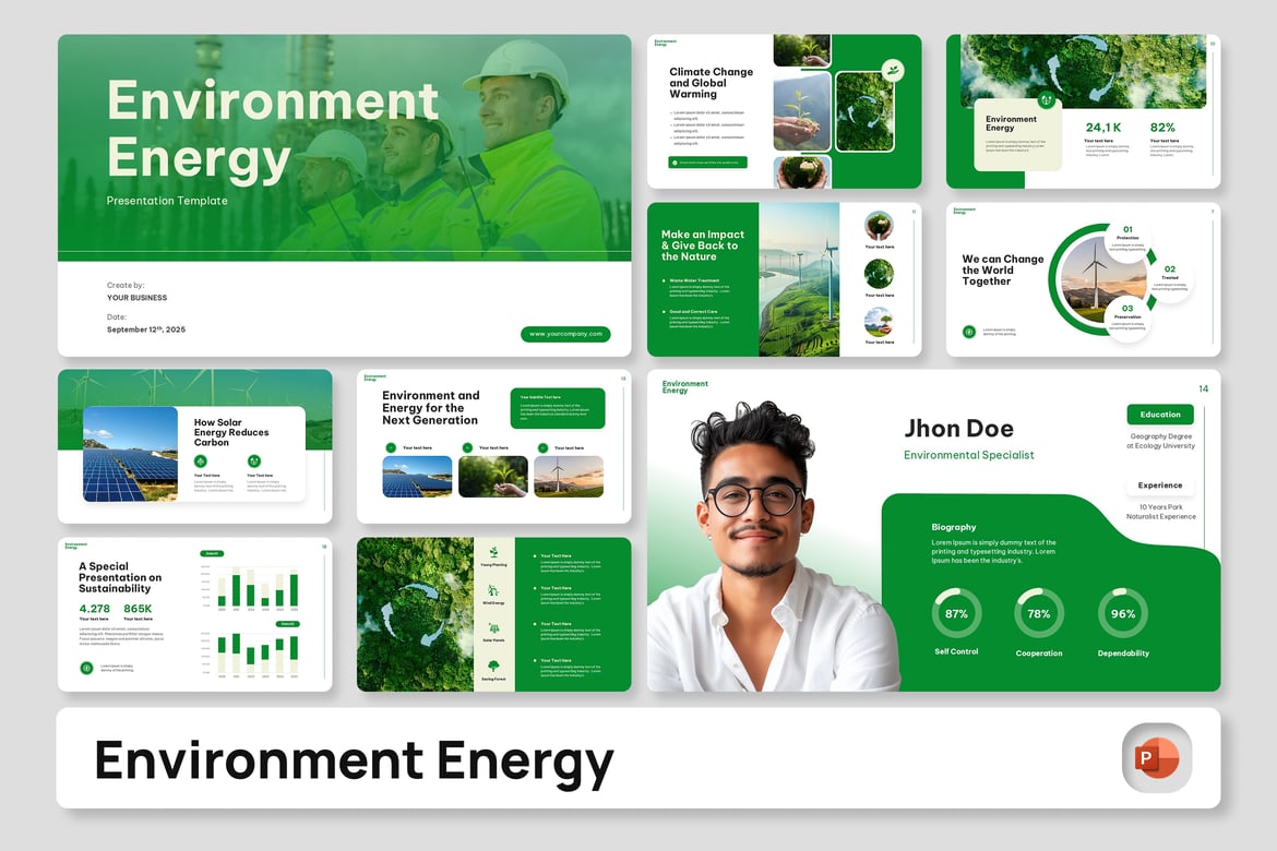 Template PowerPoint Energi dan Lingkungan yang Profesional
