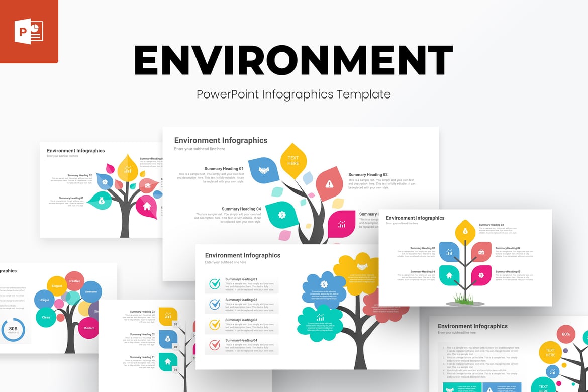 Template PowerPoint Infografis Lingkungan yang Menarik