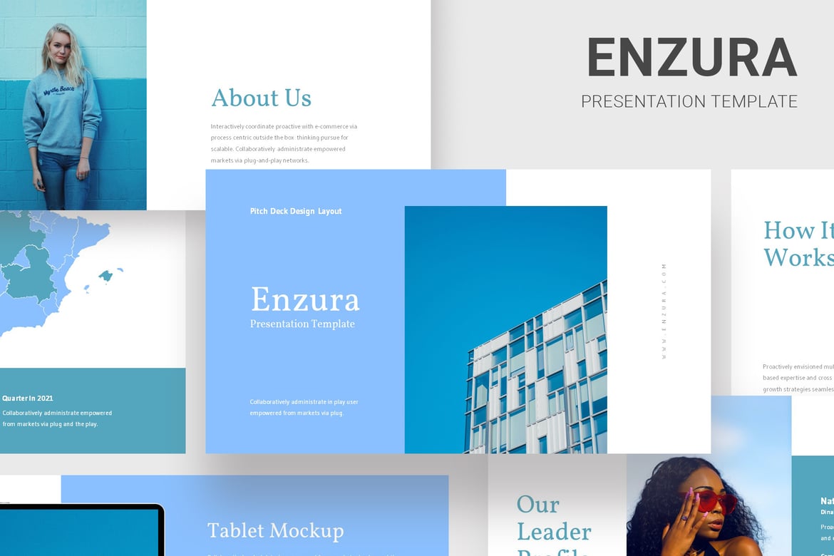Enzura - Template Presentasi PowerPoint Biru yang Menarik