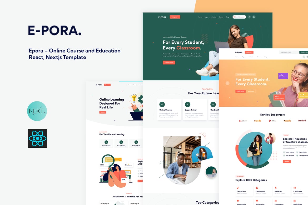 Epora – Template Website Pendidikan Modern dengan React dan Next.js