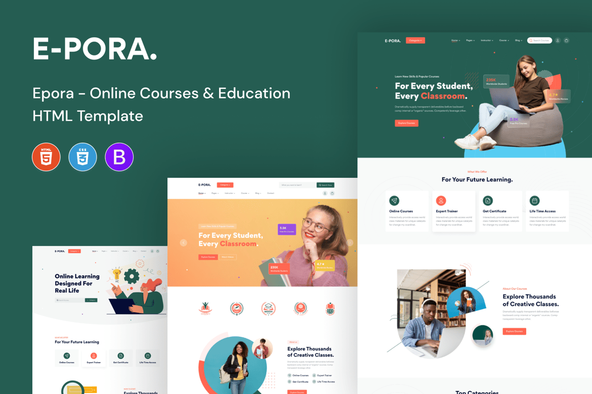 Epora - Template Website Pendidikan dan Kursus Online Modern