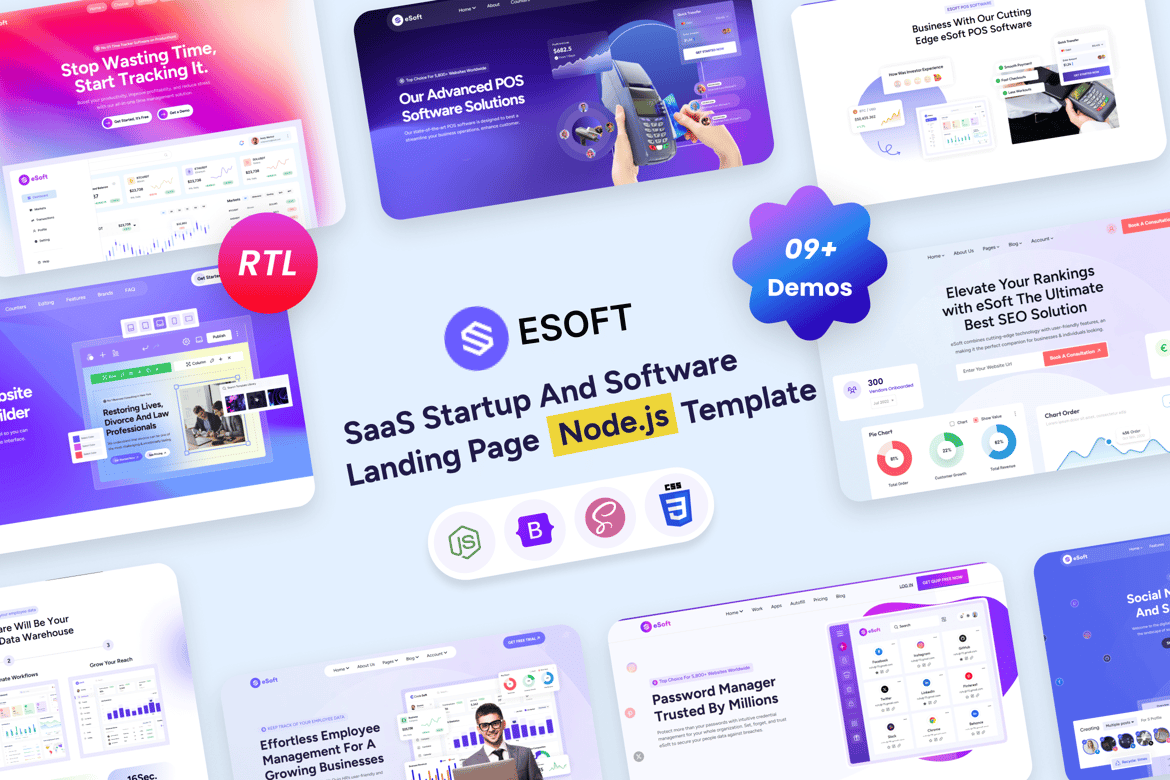 eSoft - Template Website SaaS & Software Node.js yang Inovatif