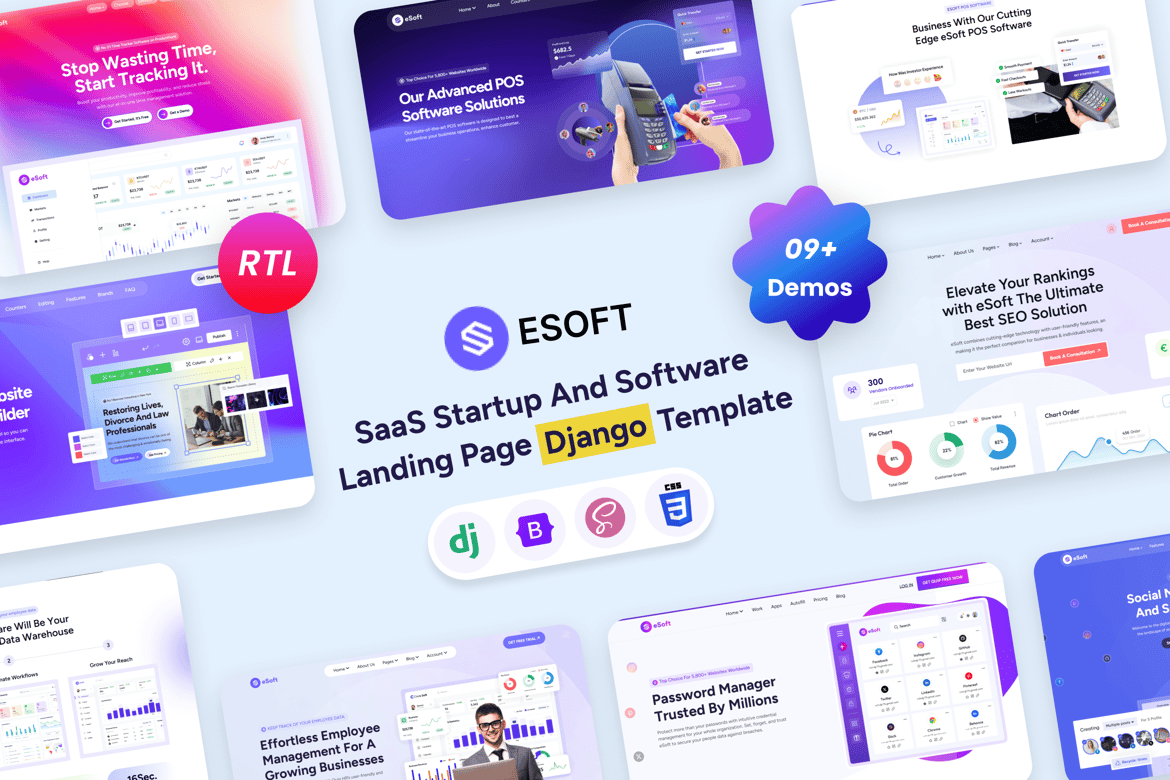 eSoft - Template Website SaaS AI Berbasis Django yang Kustomisasi dan Responsif