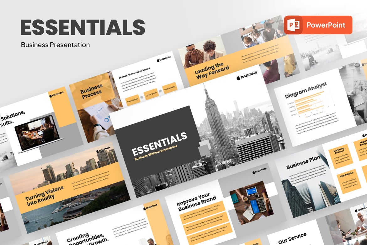 Template Powerpoint Bisnis Essentials yang Profesional dan Modern