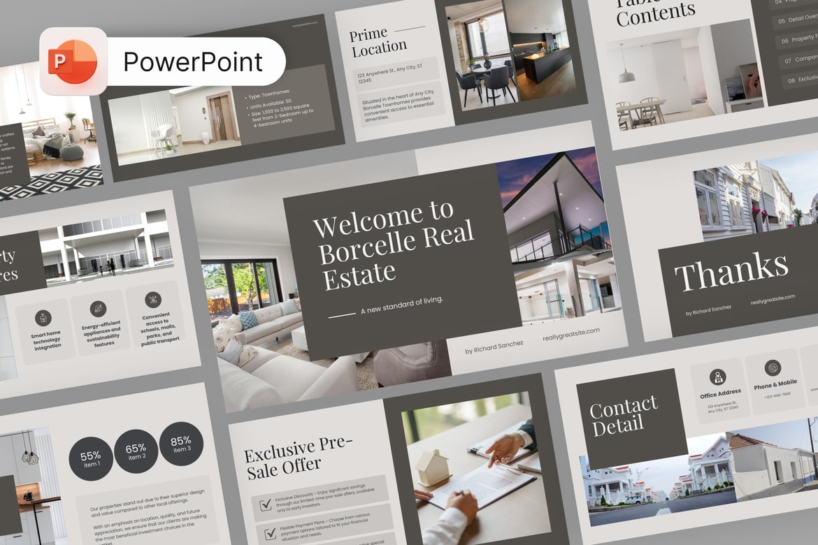 Template PowerPoint Listing Properti Estalia yang Menarik
