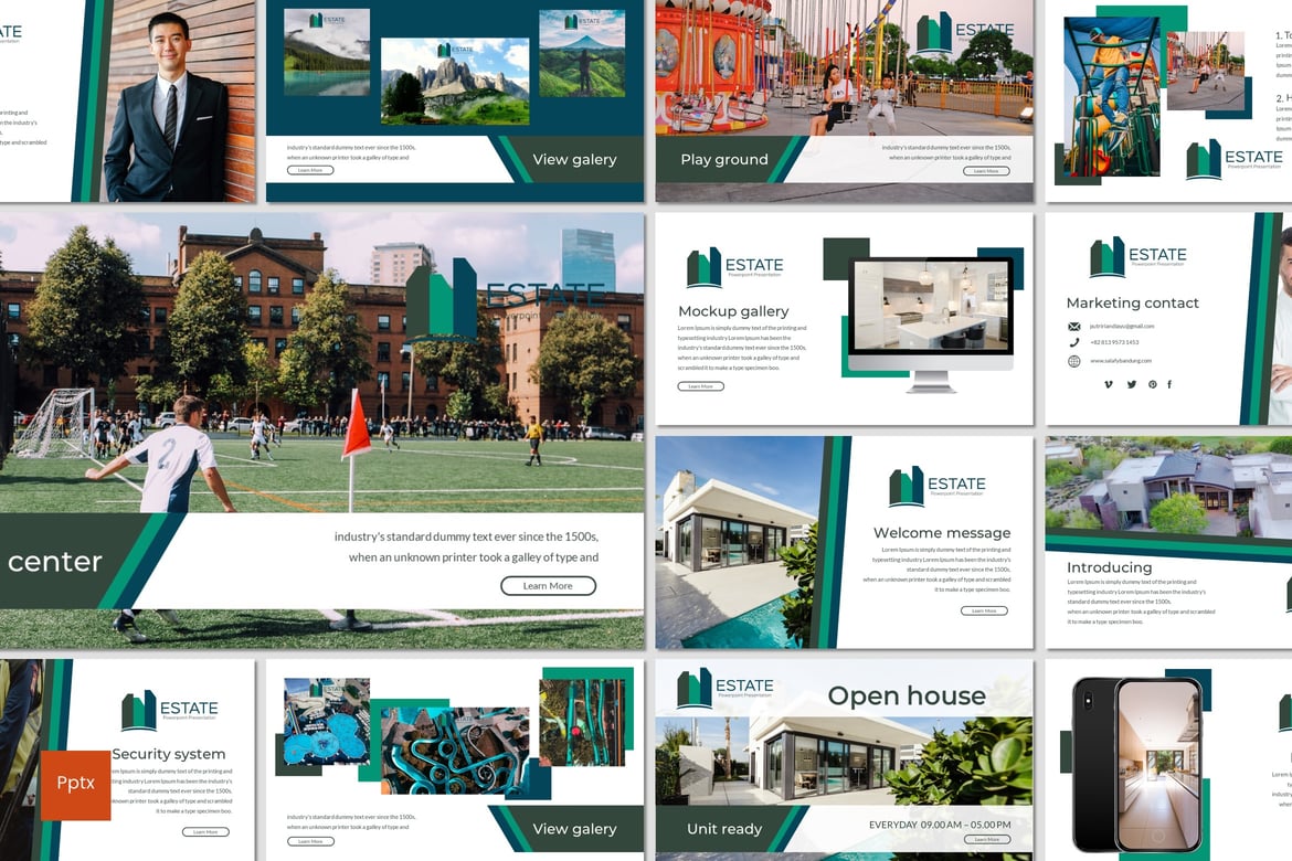 Template Presentasi Powerpoint Estate yang Kreatif dan Minimalis
