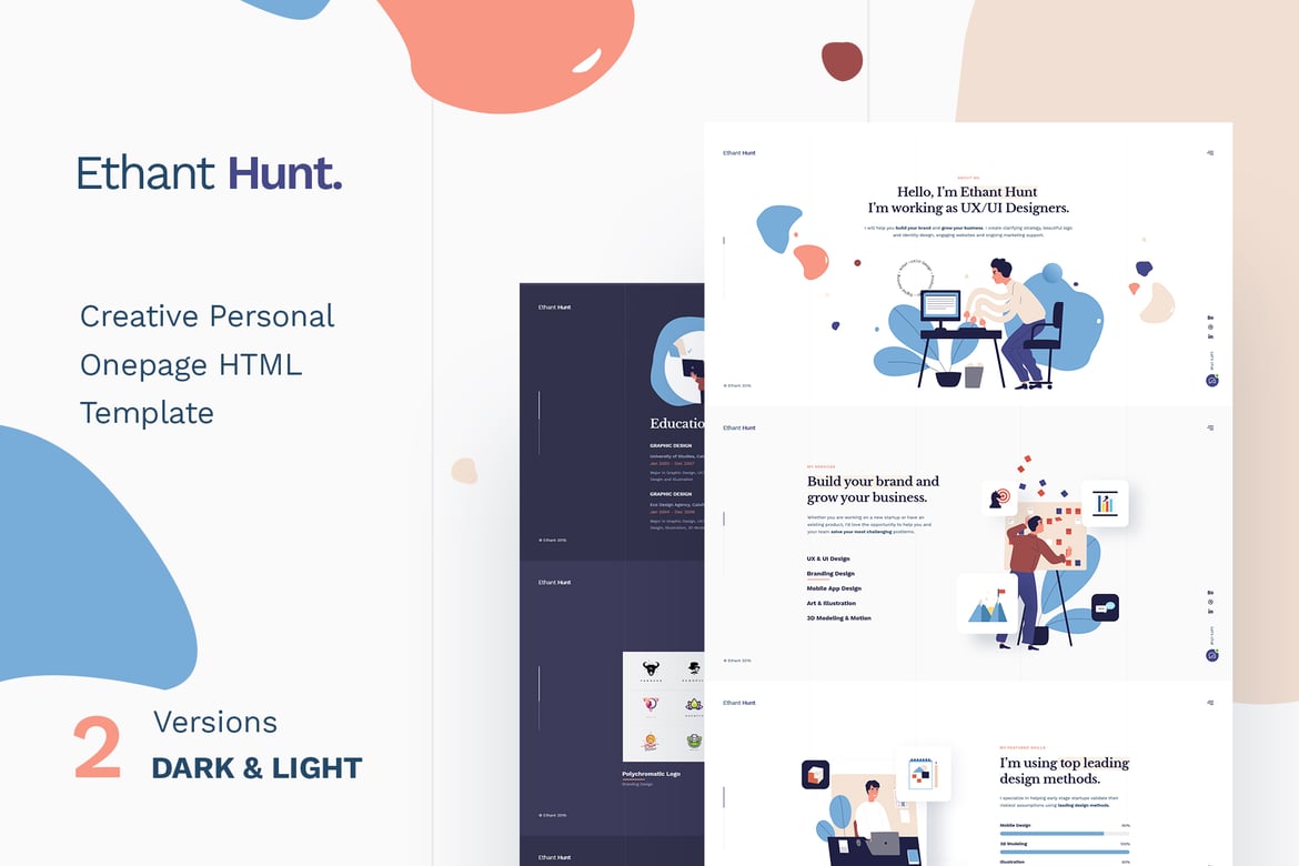Ethant Hunt - Template Website Pribadi Satu Halaman yang Stylish
