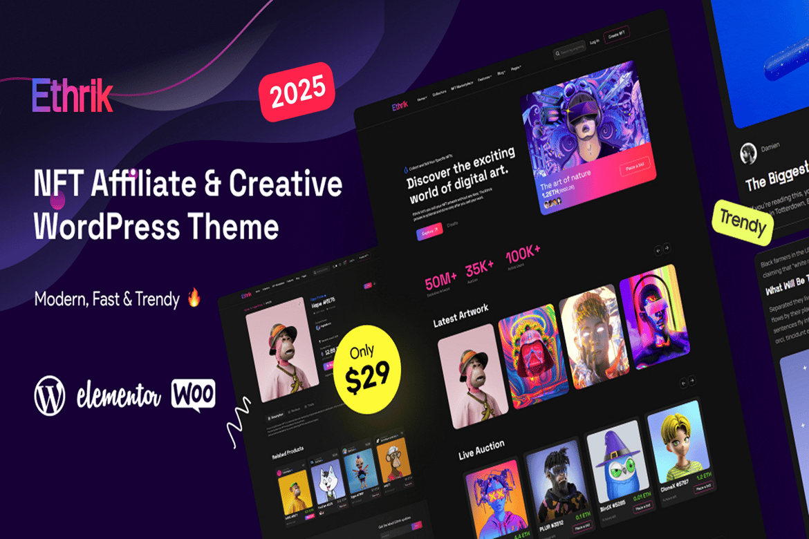Ethrik - Tema WordPress Kreatif & Afiliasi NFT Terbaik