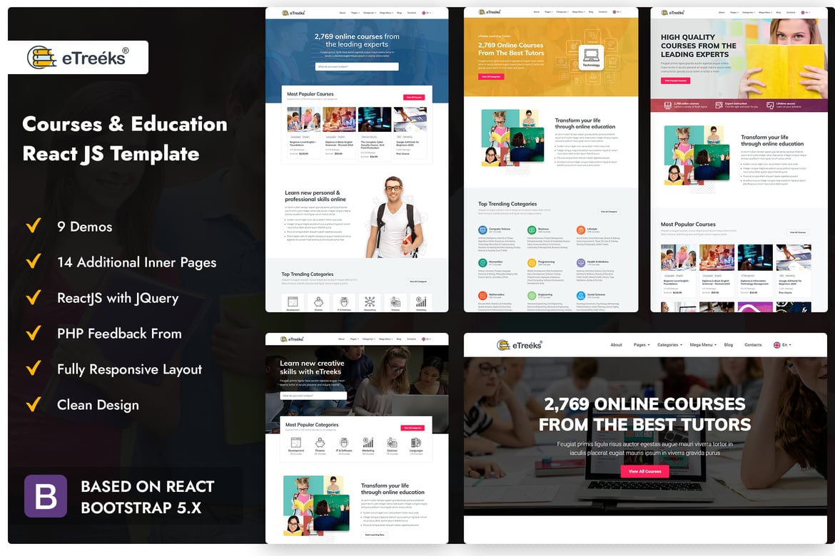 eTreeks - Template Website Pendidikan Online dengan React JS