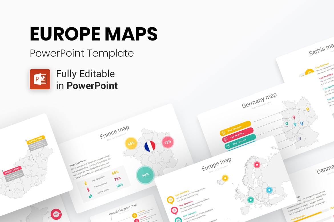 Template PowerPoint Peta Eropa yang Menarik dan Modern