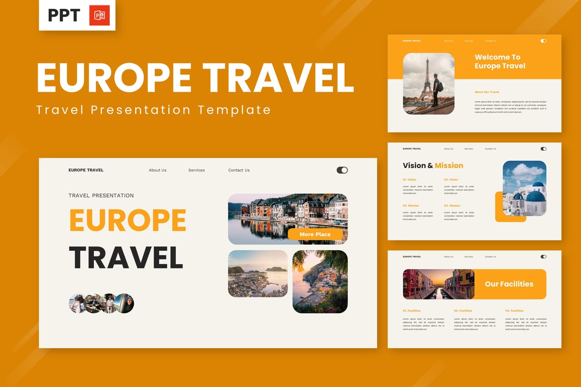 Template Presentasi PowerPoint Perjalanan Eropa yang Menarik