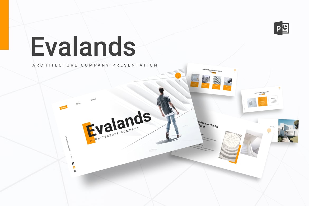 Template PowerPoint Arsitektur Evalands yang Modern dan Profesional