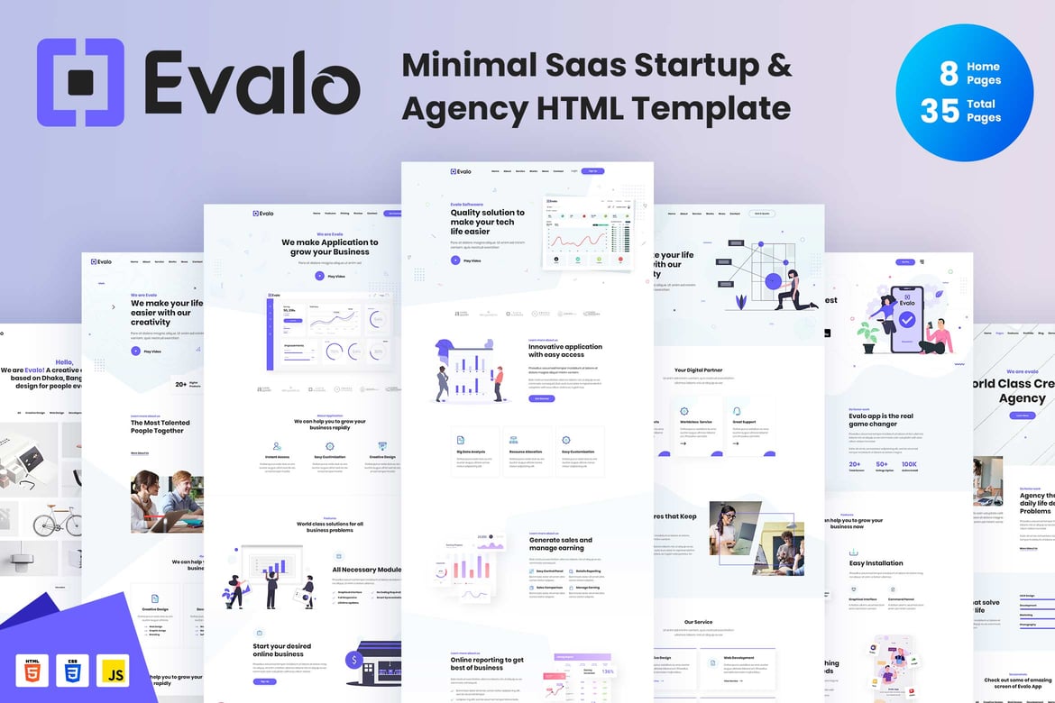 Evalo - Template Website Minimal untuk Startup SaaS dan Agensi
