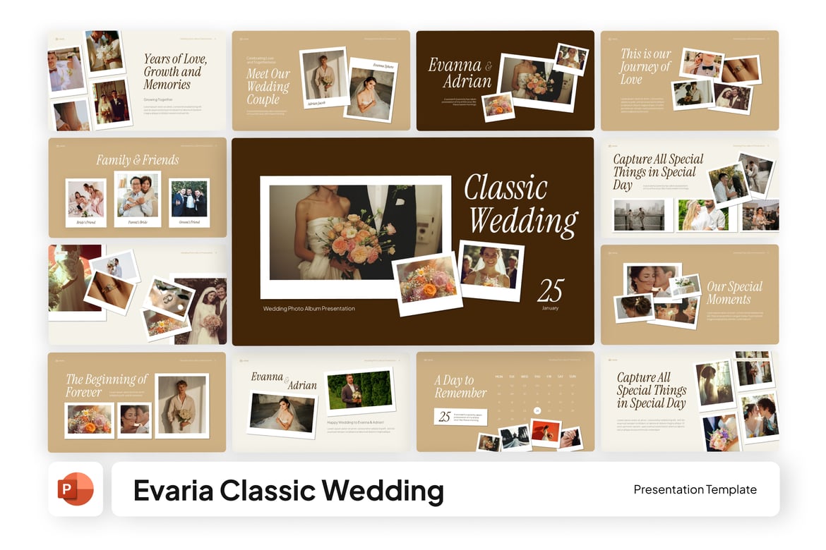 Template PowerPoint Foto Pernikahan Evaria yang Elegan