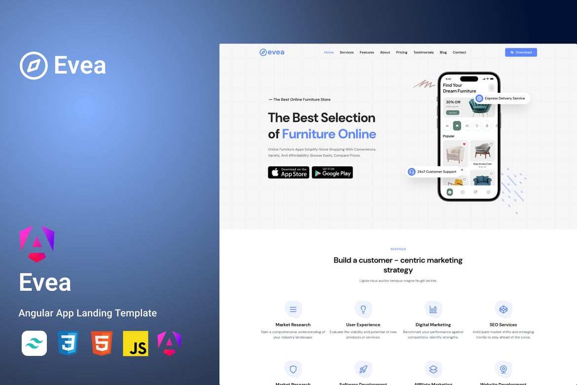 Evea - Template Website Landing Page Angular yang Menawan