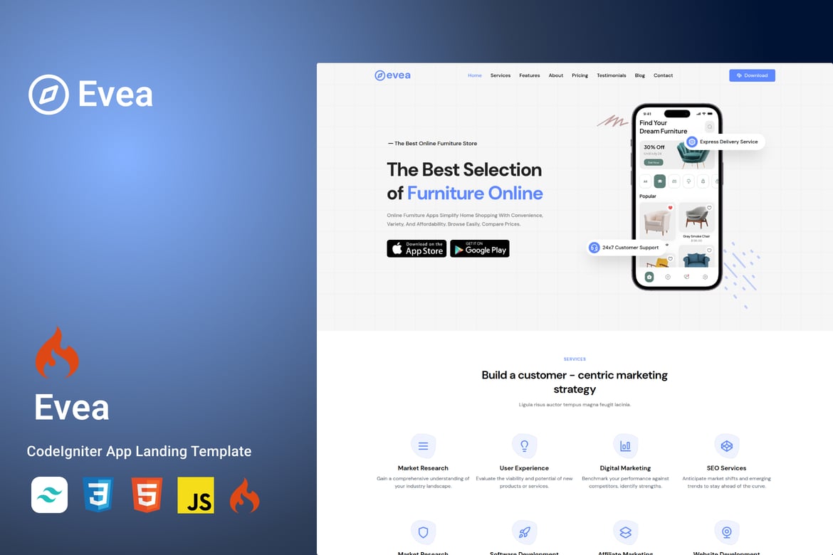 Evea - Template Website Landing Page Aplikasi Modern dan Responsif