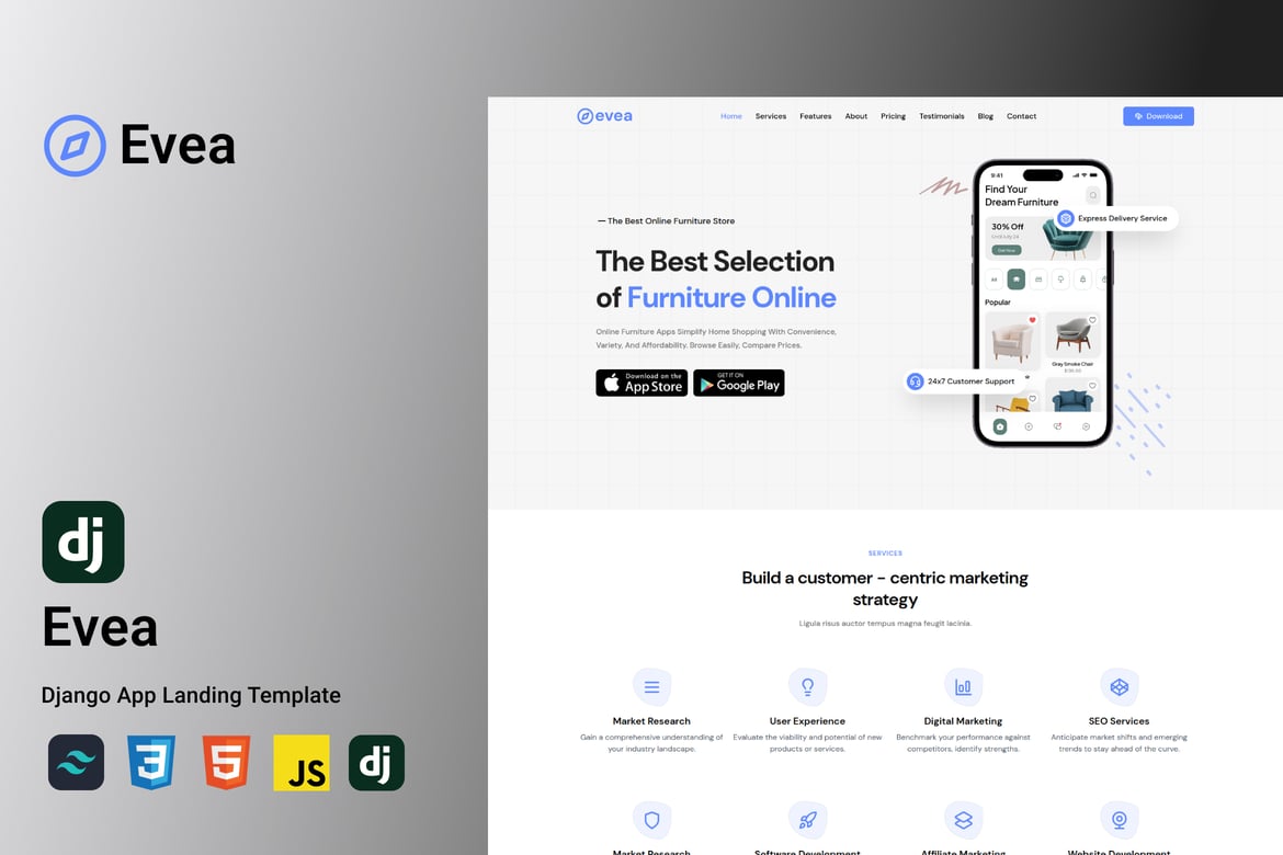 Evea - Template Website Landing Page Django 5 yang Modern dan Responsif