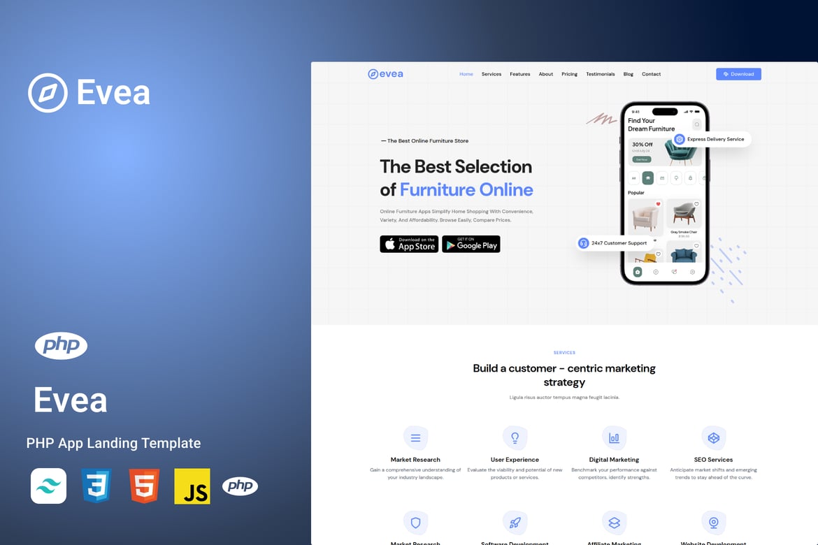 Evea - Template Website Landing Page Aplikasi PHP yang Menawan