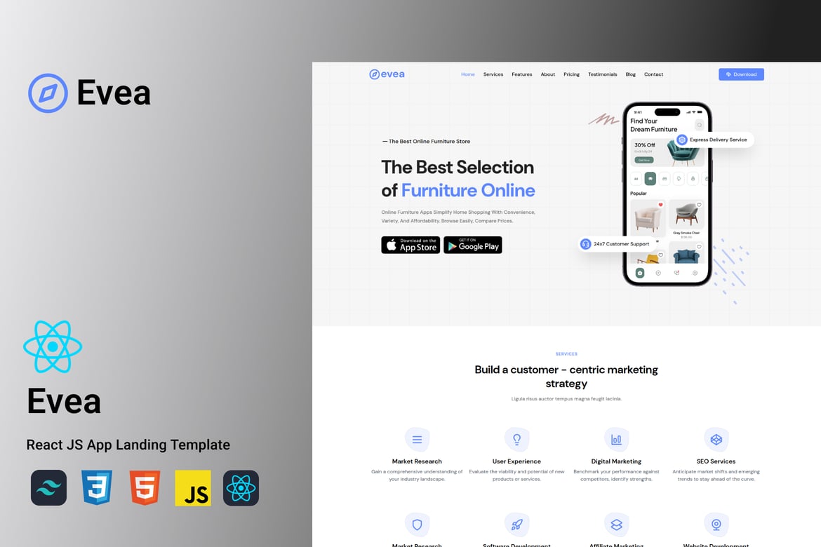 Evea - Template Website Landing Page Modern untuk Aplikasi