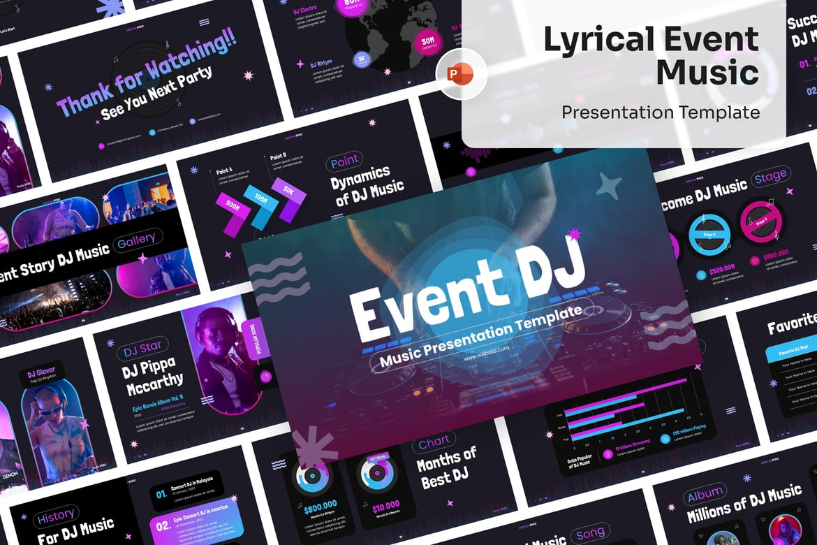 Template PowerPoint Musik Acara yang Memukau