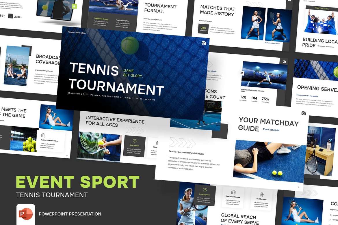 Template Presentasi PowerPoint Tenis untuk Acara Olahraga