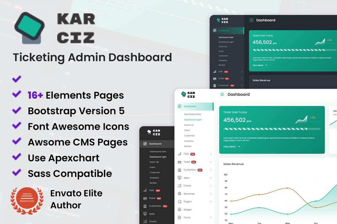 Template Admin Bootstrap untuk Penjualan Tiket Acara yang Modern
