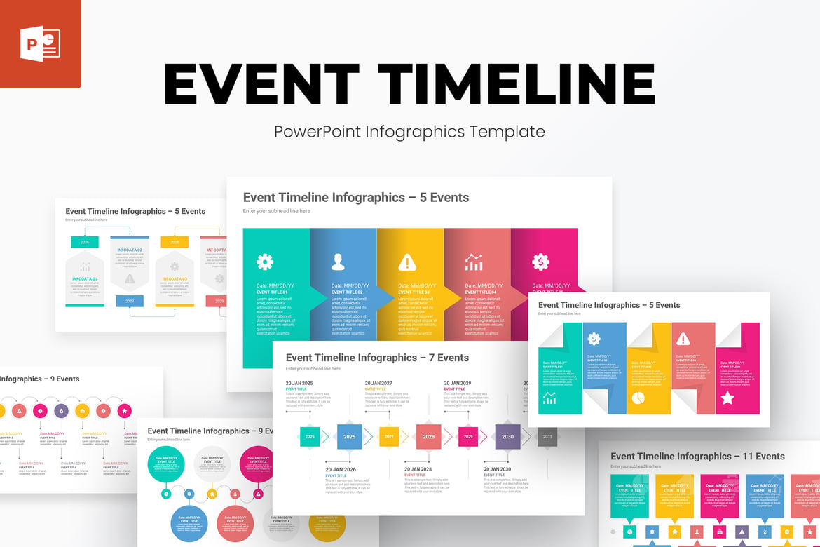 Template PowerPoint Infografis Garis Waktu Acara yang Menarik